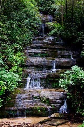 The stepped waterfall at Key Falls, a short trail from the inn